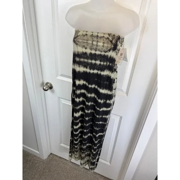 NWT Jessica Simpson Jet Black Tie Dye Maxi Dress Size Medium Joy Strapless Flowy - Picture 7 of 12